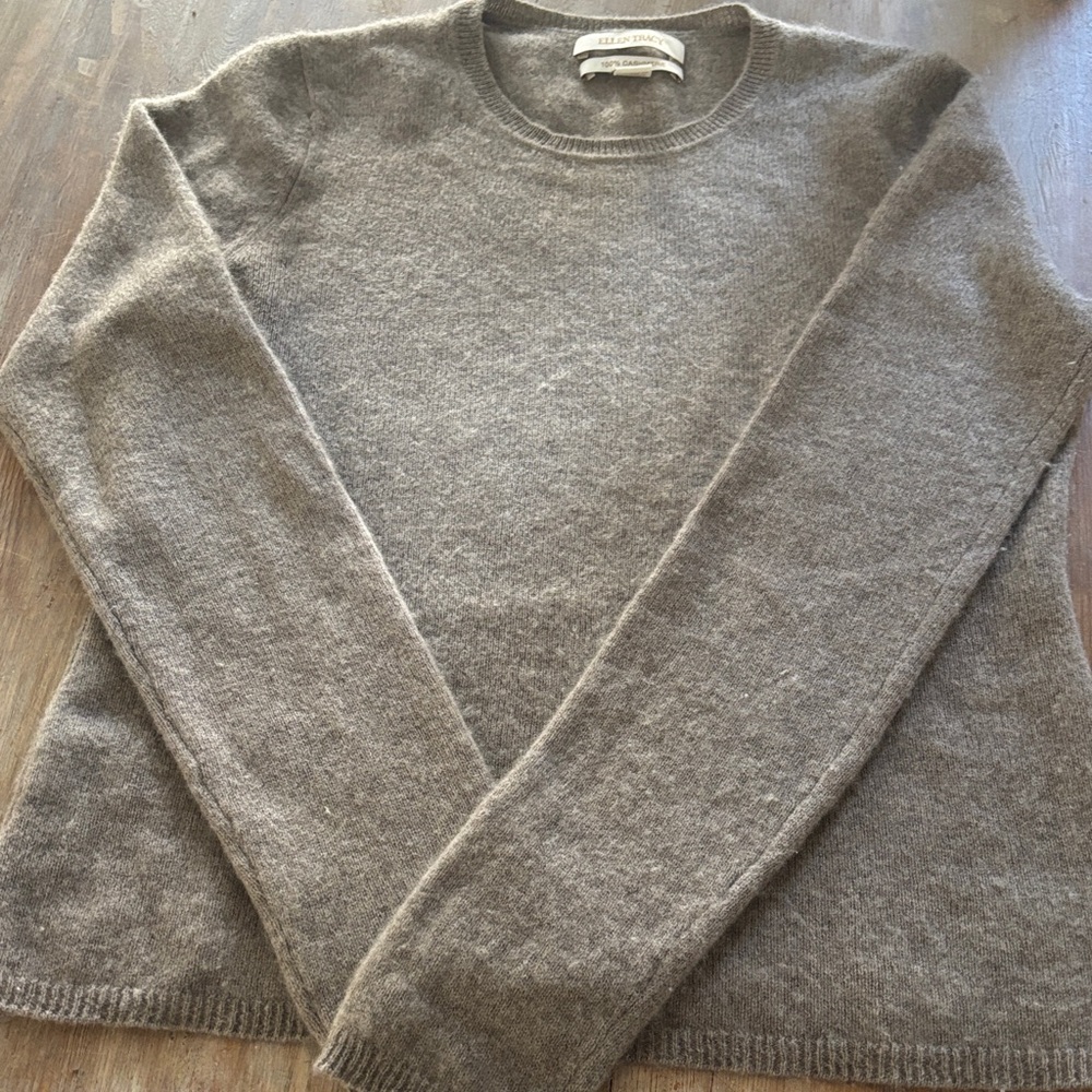 Ellen Tracey 100% cashmere taupe Women’s Crewneck Sweater - so soft!
